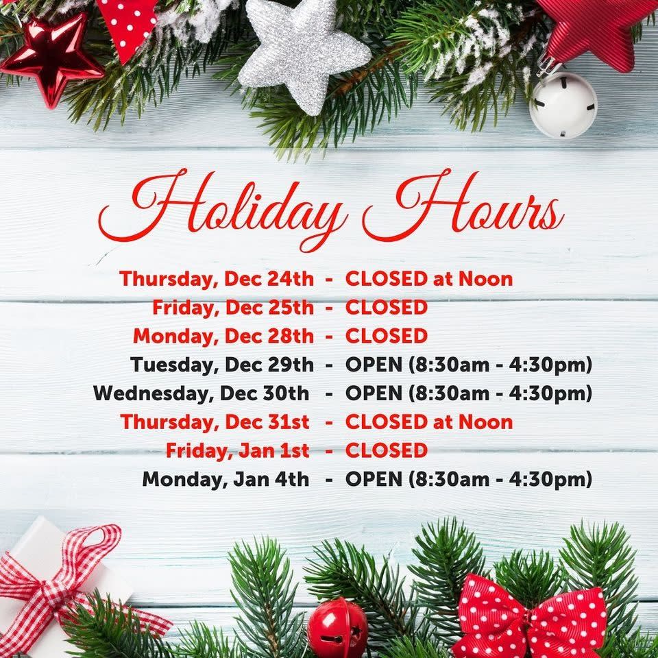 2020 Holiday Hours 